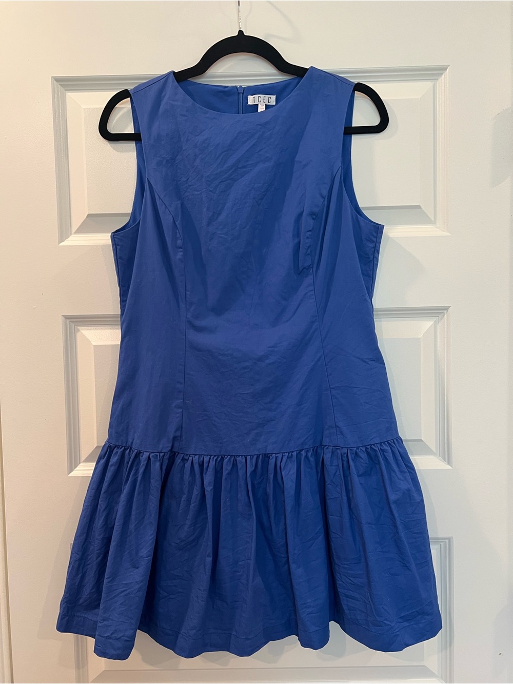TCEC Cobalt Blue Cotton Drop Waist Ruffle Mini Dress Large - Picture 2 of 9
